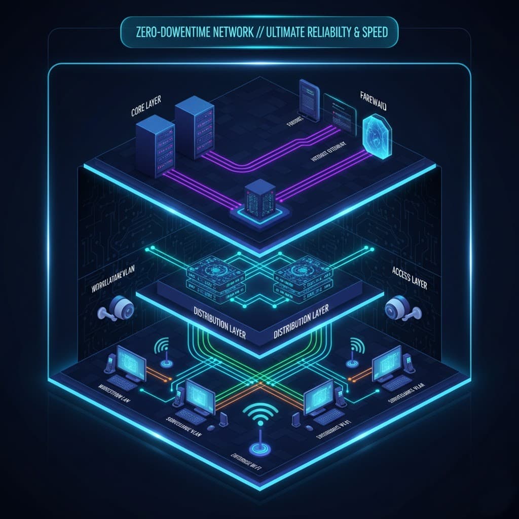 The "Zero Downtime" Architecture: Why Your Office Needs a 3-Layer Network Design